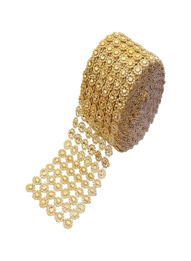 Flavizo 6 Rows Crystal Rhinestone Ribbon Strips - Sunflower Decorative Bling Diamond Glitter Tape Roll for Fabric, Clothing & DIY Crafts (Golden, 1 Yard / 0.9m) - Image 1